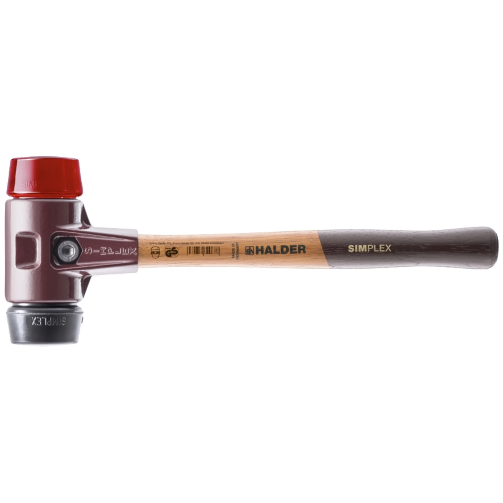 Marteau de carrossier SIMPLEX HALDER avec corps en acier moulé et manche en bois Ø 60 mm caoutchouc/plastique - 3026.060
