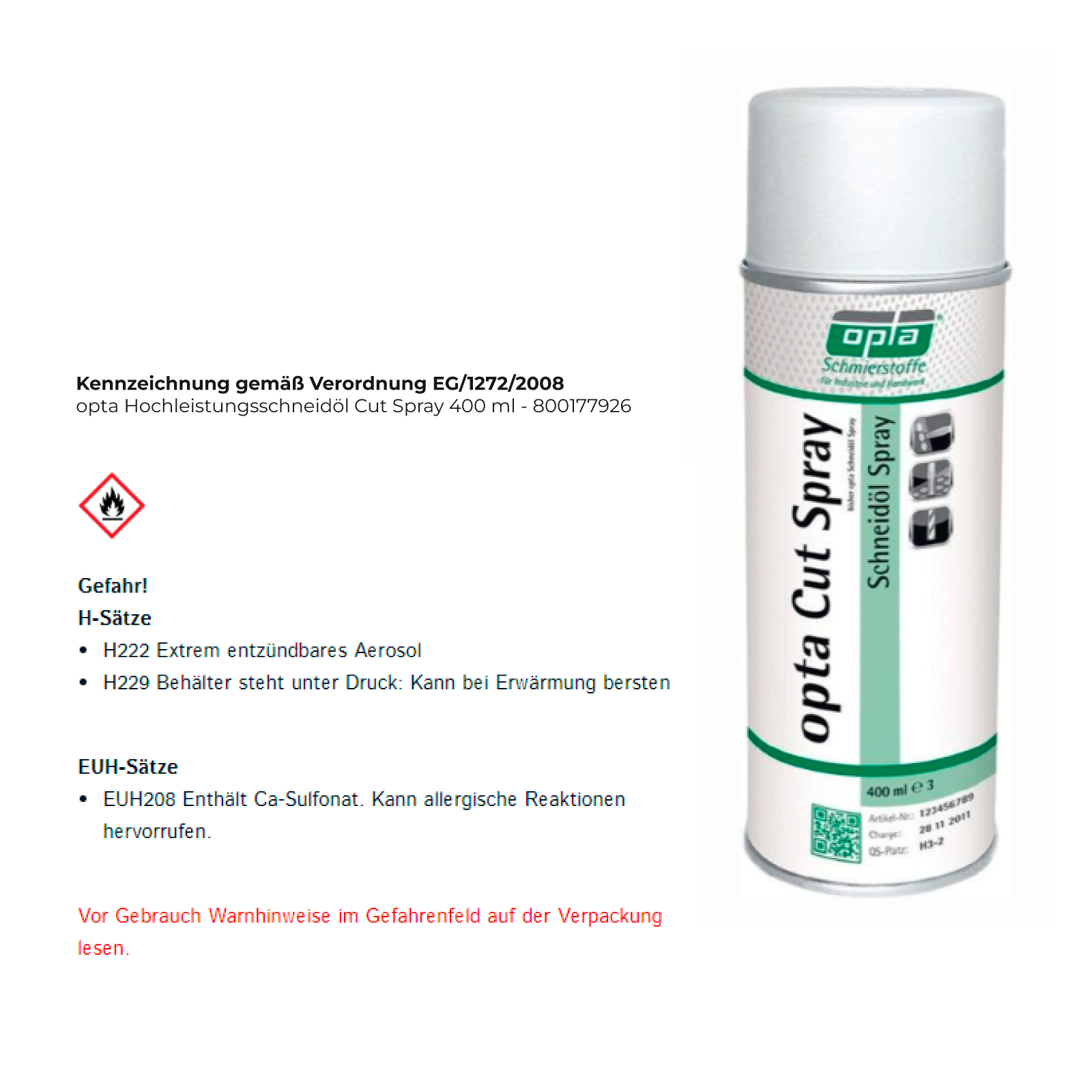 Opta Huile de coupe haute performance Cut Spray 400 ml - 800177926