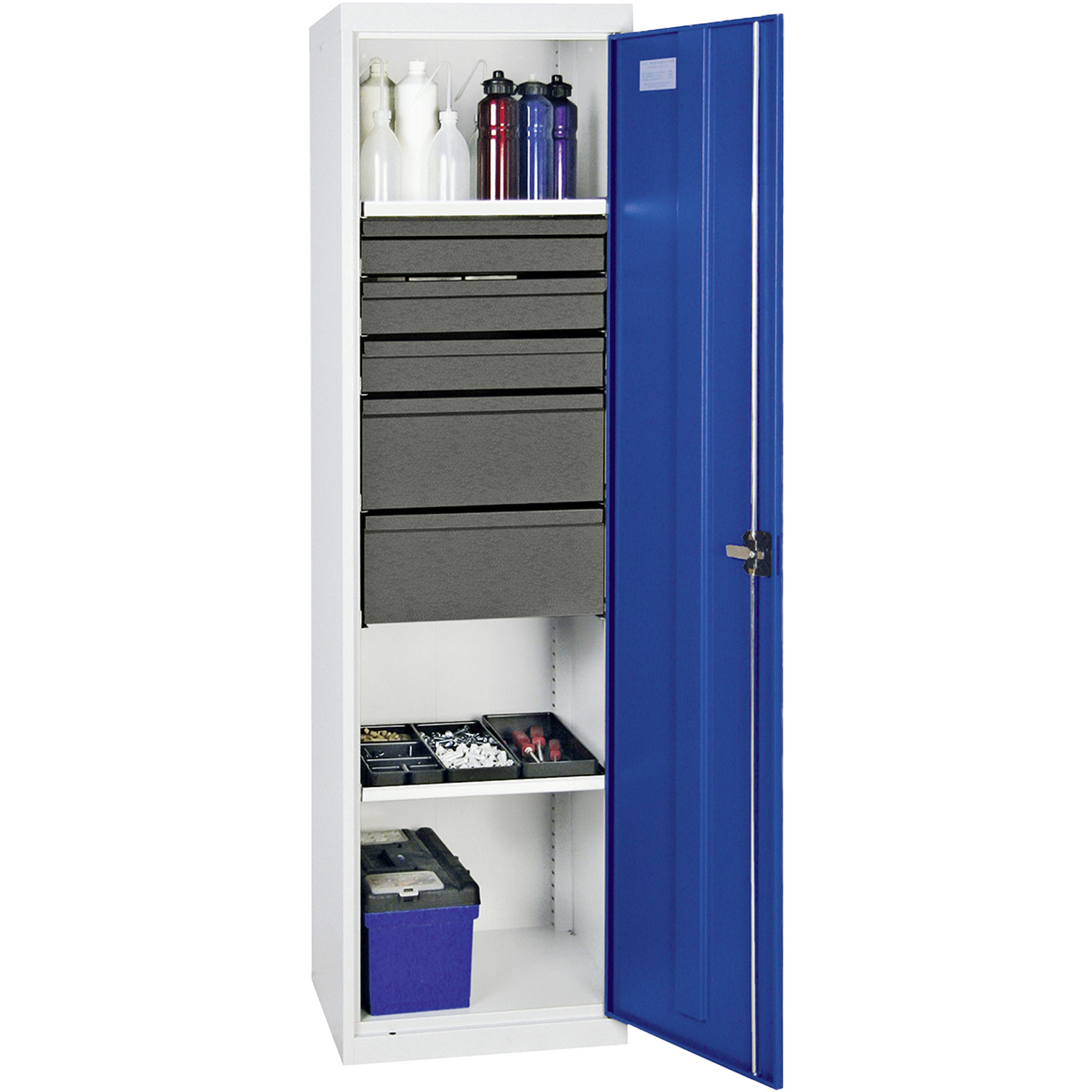 Armoire à outils et matériaux Stumpf Série 3000 gris clair / bleu gentiane + 3 tiroirs 100 mm + 2 tiroirs 200 mm + 2 plateaux extractibles - 3005674