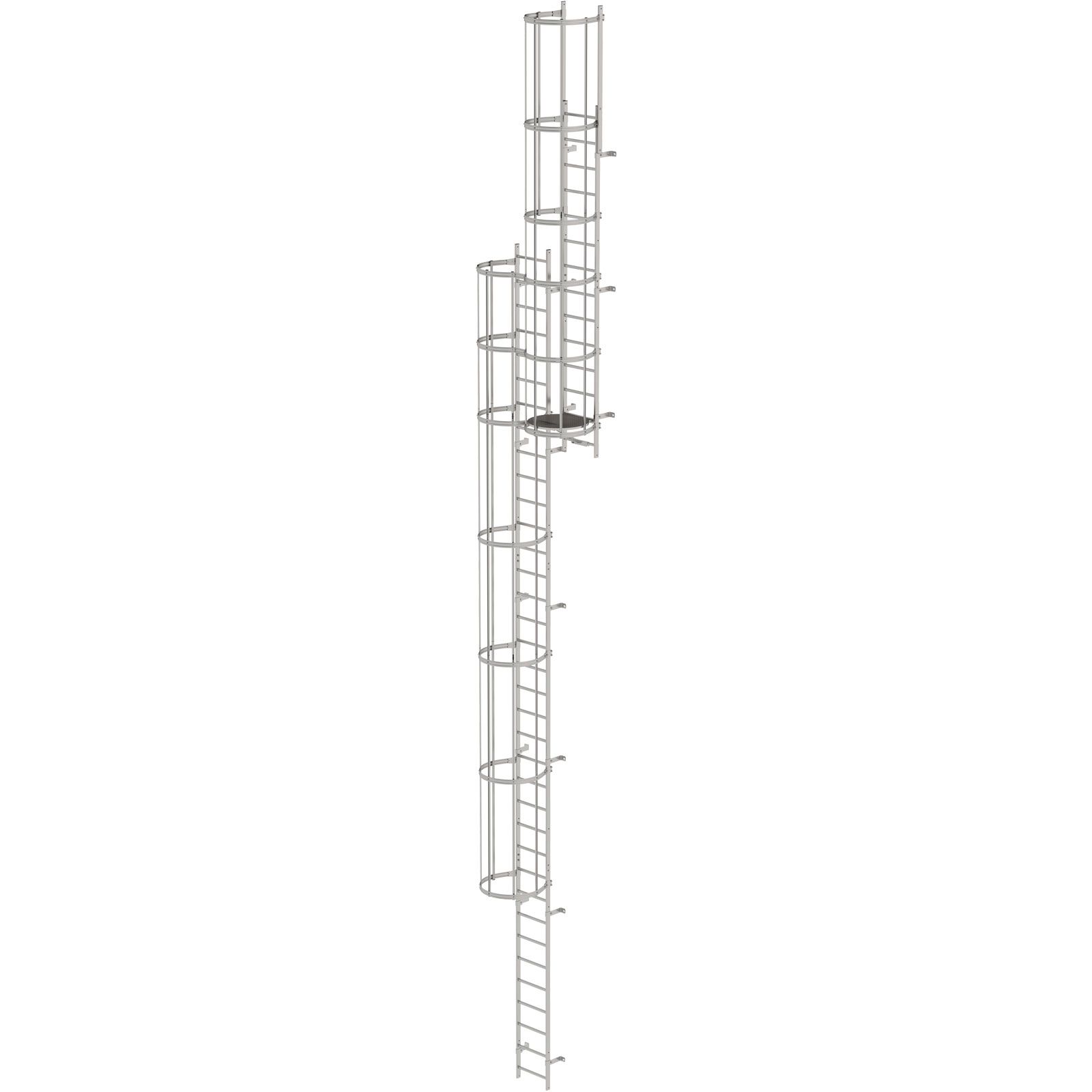 Échelle de chantier multi-volées avec protection dorsale (Günzburger Steigtechnik) en acier inoxydable 12,96 m - Réf. 530135