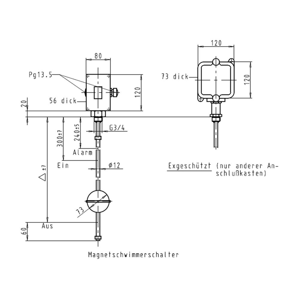 Interrupteur à flotteur magnétique KSB MSA 190 à visser, max. 120 °C, acier inoxydable 1.4571