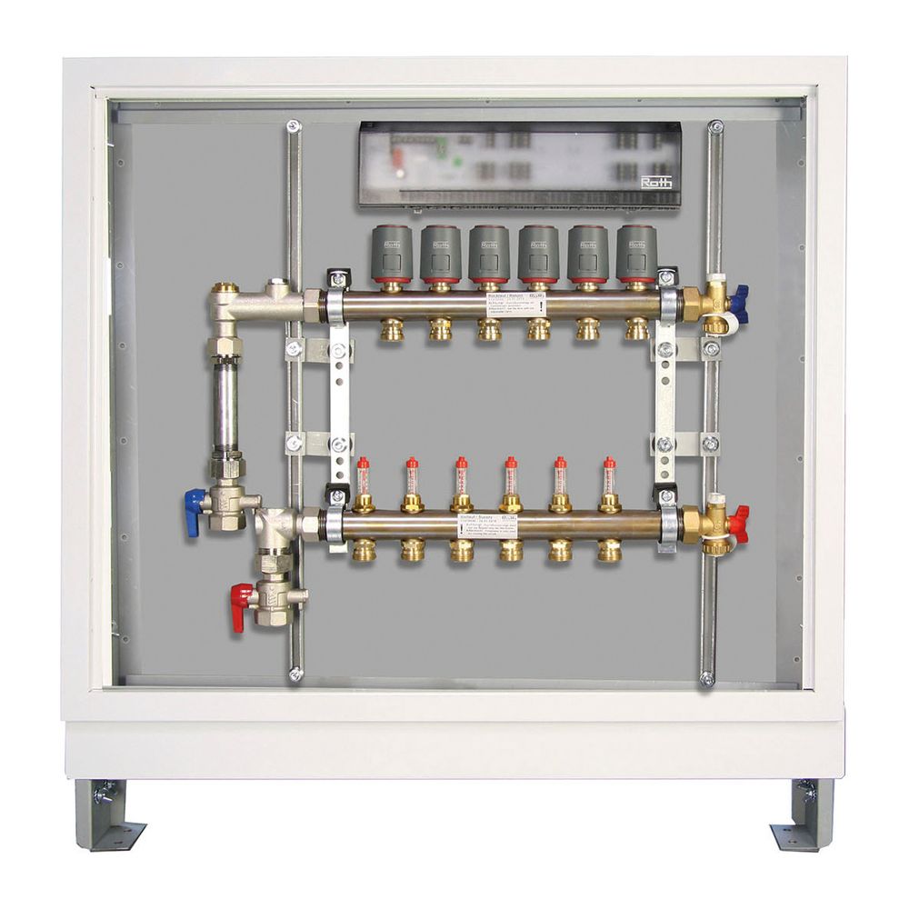 Roth Distributeur de circuits de chauffage HK 12 UP, 12 circuits, laiton, 1150x150x790-880mm, Basicline AM-8 flex, actionneur NC, kit WMZ, blanc