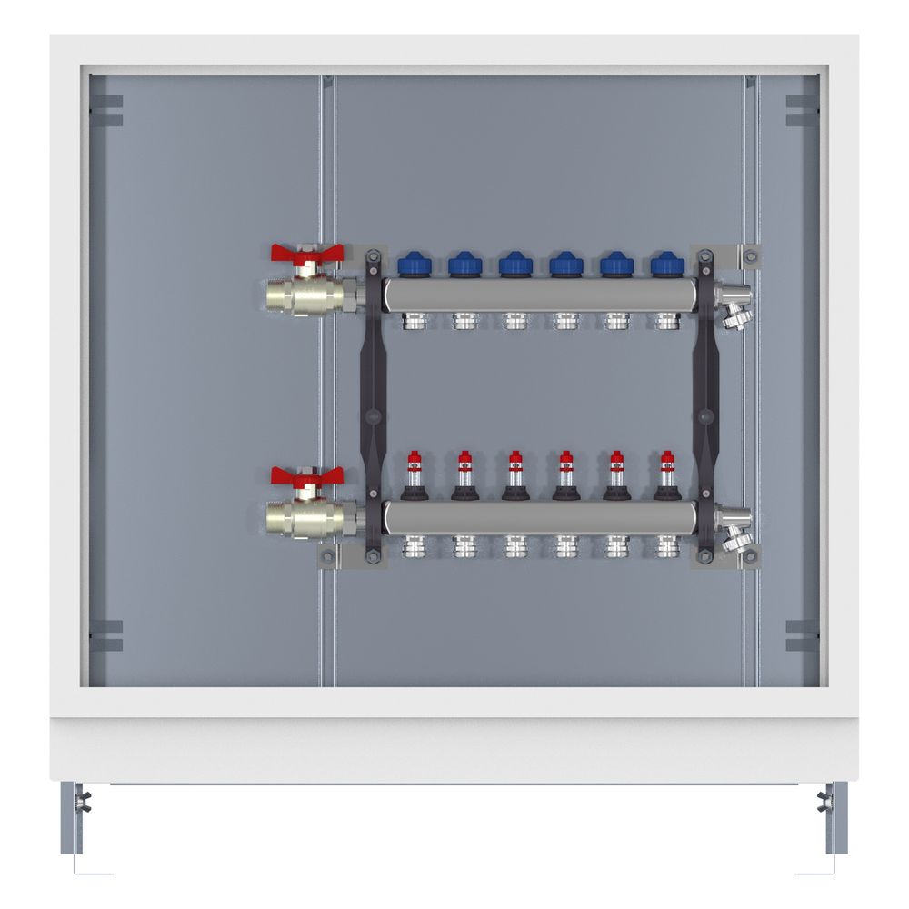 Station de distribution Roth HK 12 UP, 12 circuits, inox, 950x150x790-880 mm, robinet à bille G 1", blanc