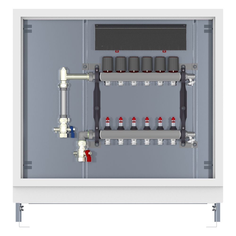 Station de distribution Roth HK 12 UP, 12 circuits, inox, 950x150x790-880 mm, Basicline AM-6, actionneur NC, kit WMZ, blanc