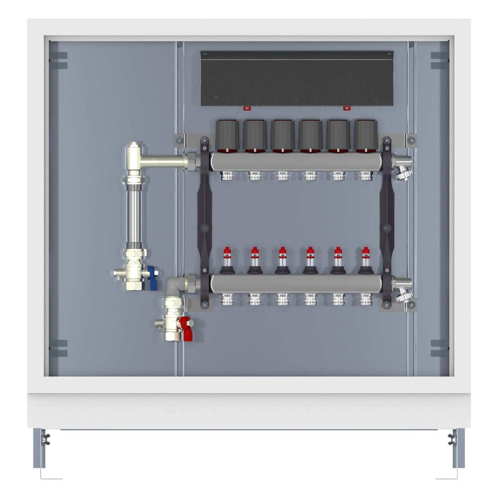 Roth Station de distribution chauffage au sol HK 16 UP, 16 circuits, acier inoxydable, 1150x150x790-880 mm, Basicline AM-10, actionneur NC, ensemble WMZ, blanc
