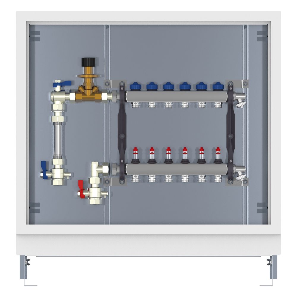 Station de distribution Roth HK 11 UP, 11 groupes, inox, 950x150x790-880 mm, kit WMZ 2 robinets à bille, régulateur de pression différentielle, blanc