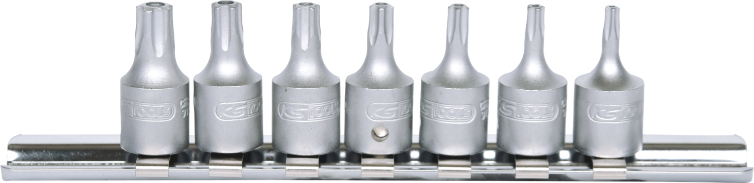 KS Tools Jeu de douilles à six pans creux 1/4" pour vis à cinq branches, 7 pièces avec trou de perçage frontal