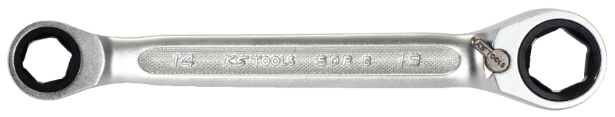 Clé à cliquet double à anneau basculant KS Tools SW 14 x 19 mm, avec ressort de maintien des inserts