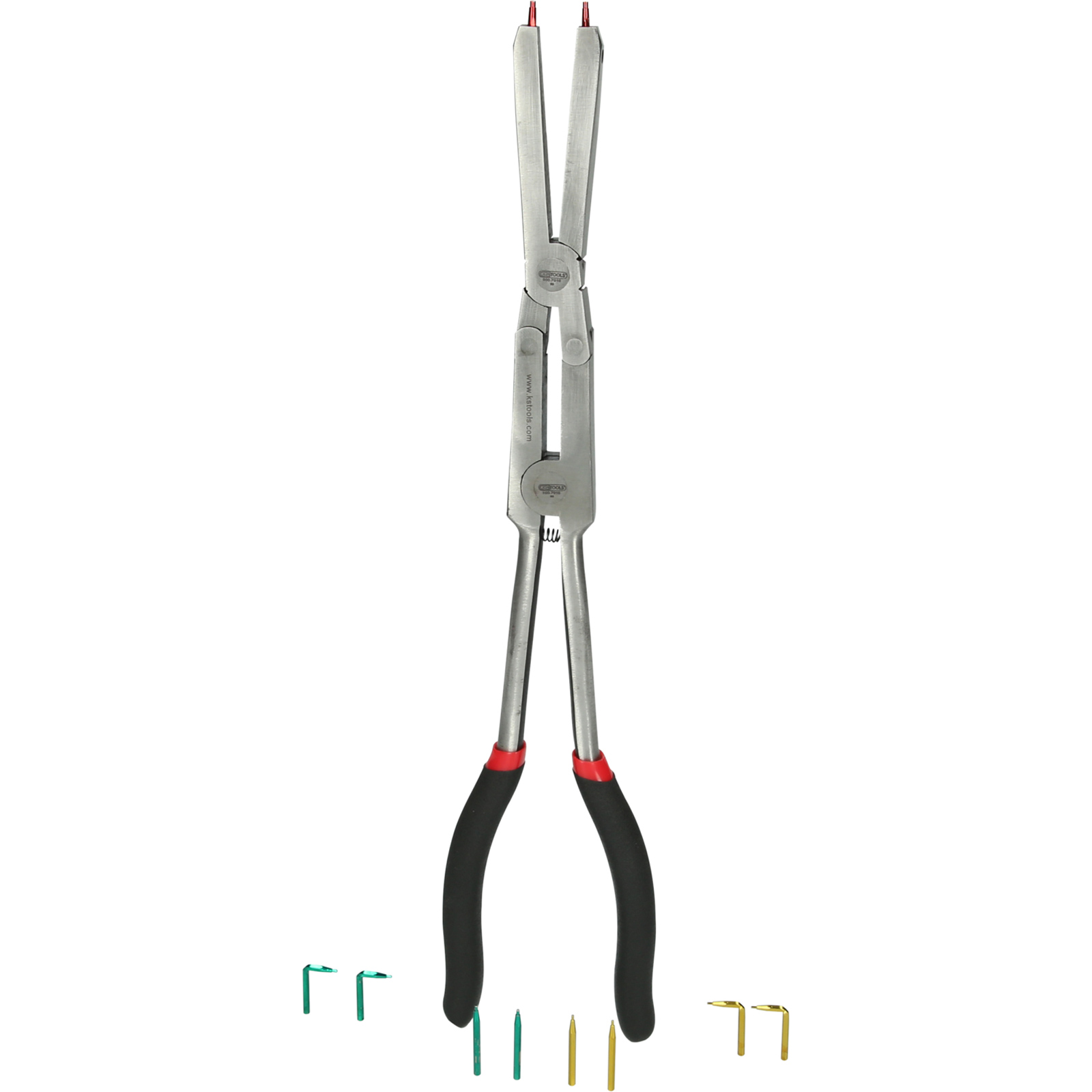 KS Tools Pince de sécurité à double articulation pour anneaux de sécurité extérieurs avec pointes interchangeables