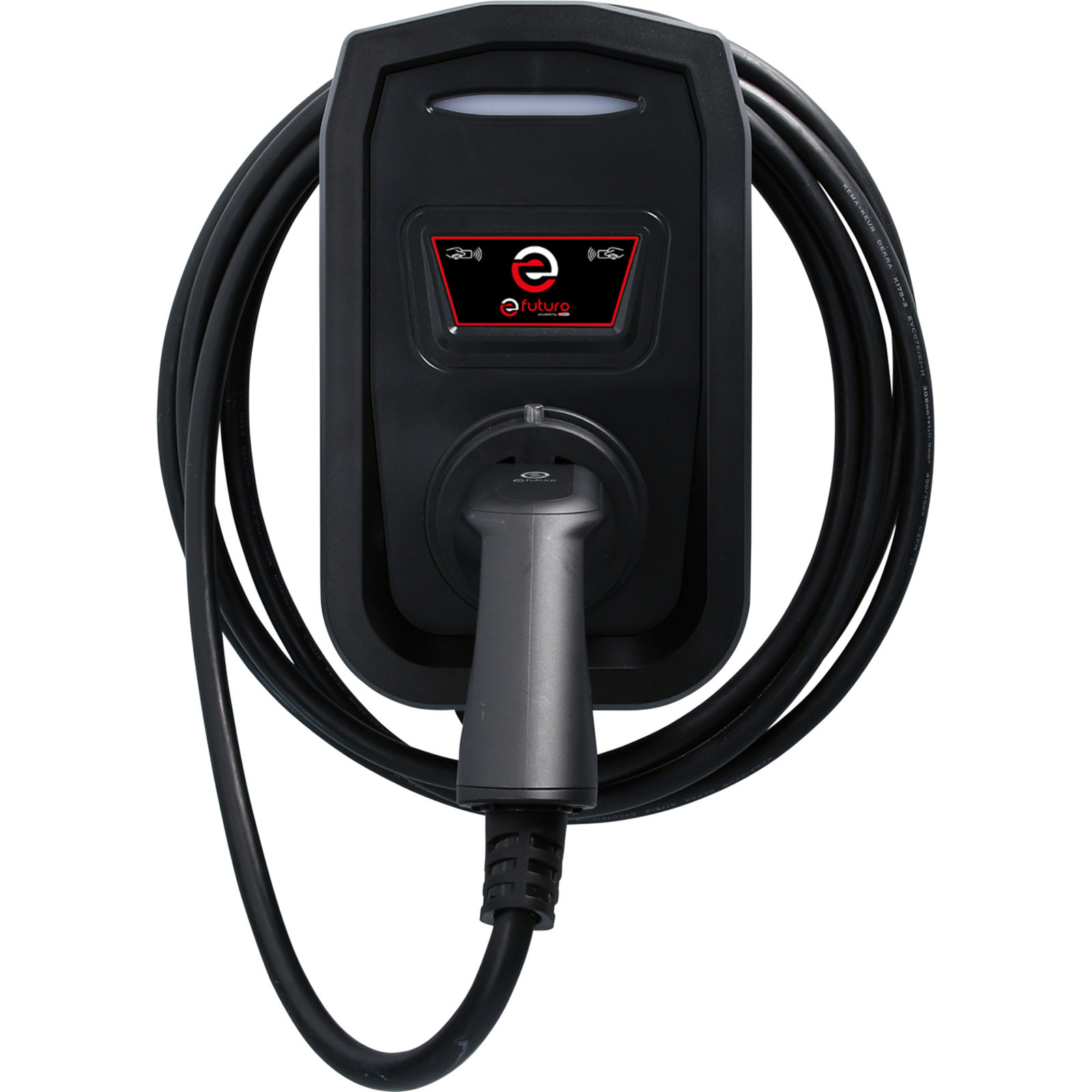 Wallbox efuturo avec câble de charge Type 2, 3 phases, jusqu'à 11 kW, 16 A, 400 V, avec RFID, sans compteur électrique