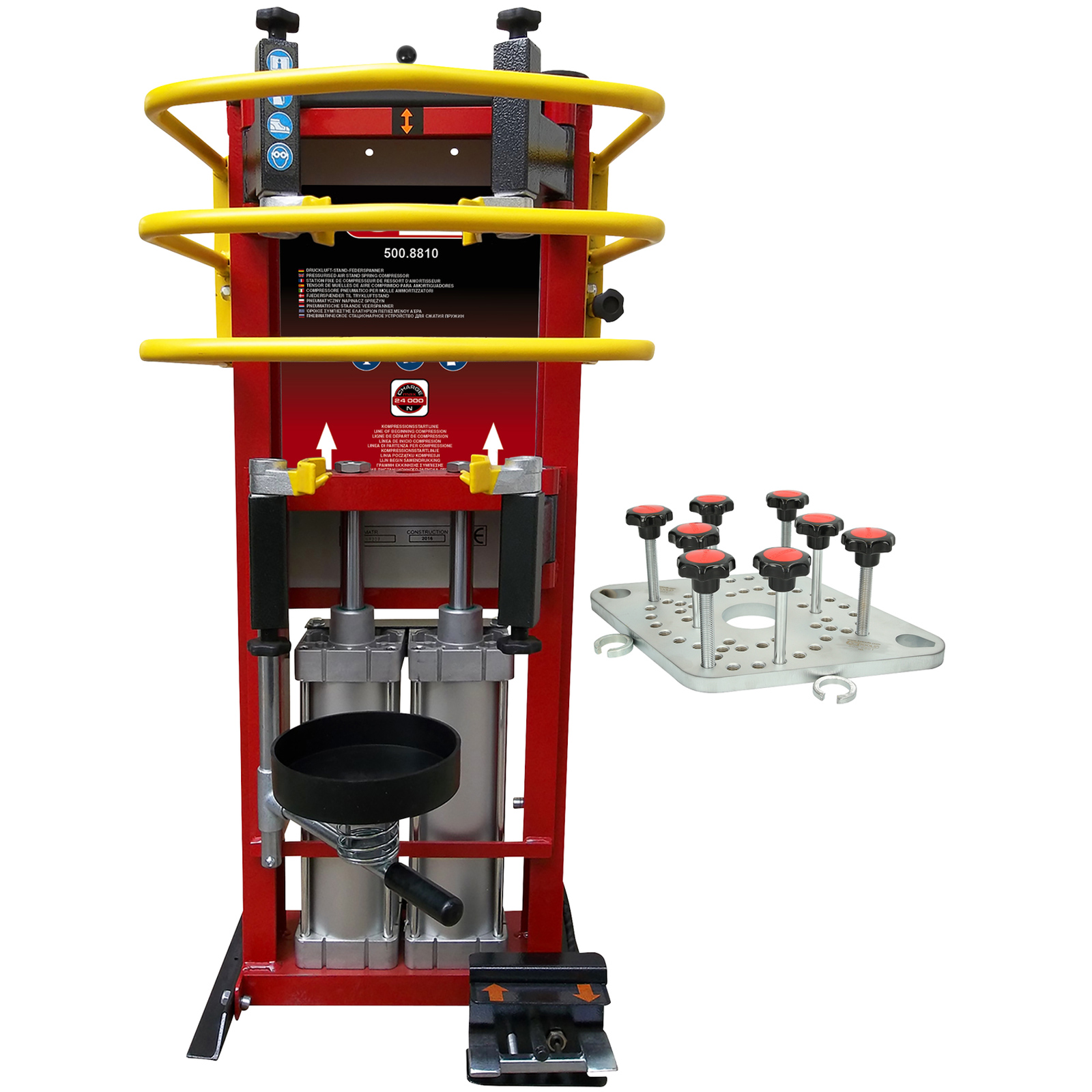 KS TOOLS Serre-ressort à ressort pneumatique sur pied à double vérin avec plaque adaptatrice - 500.8815