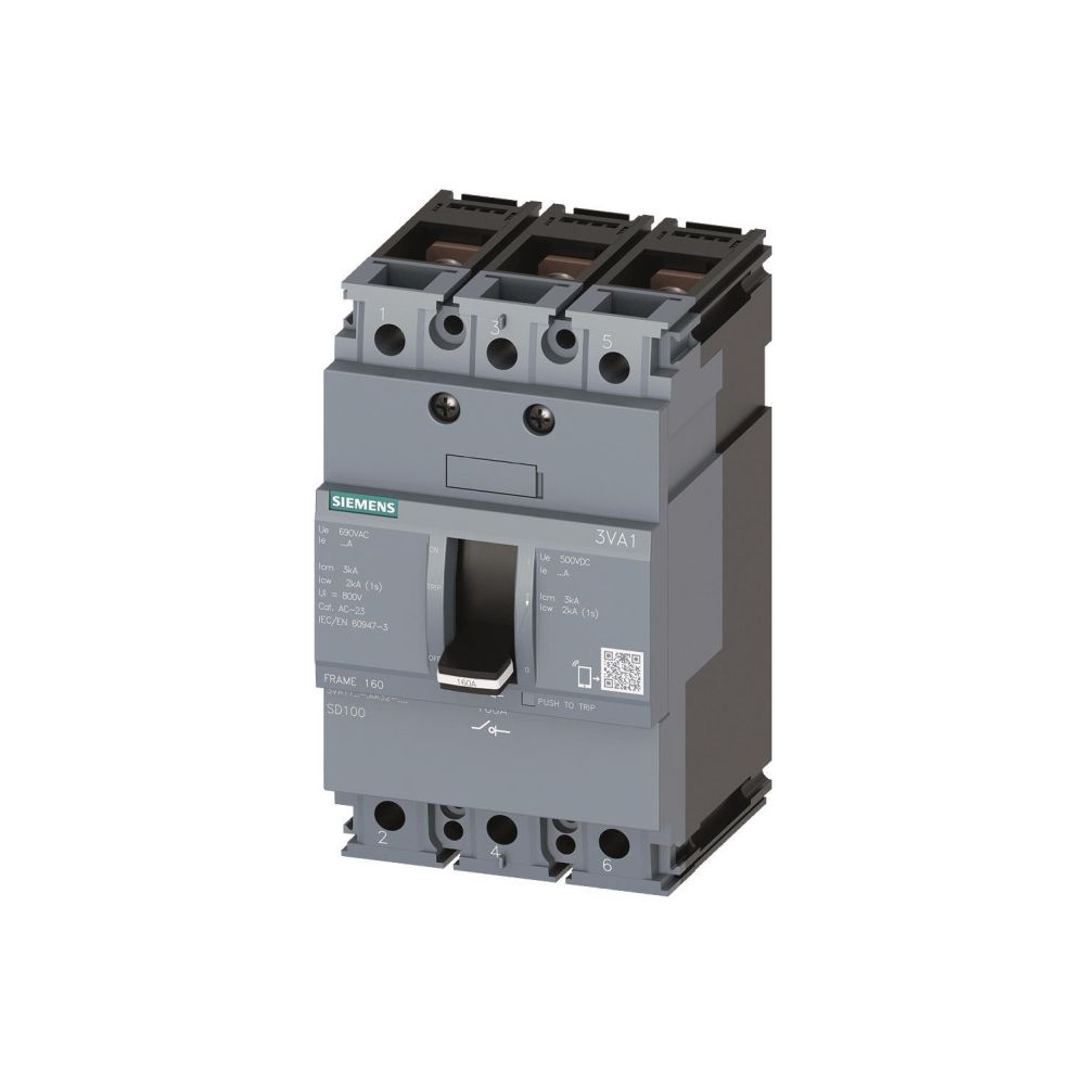 Sectionneur de charge 3VA1 160A 3 pôles 690V Siemens à levier basculant noir 130x76,2x70mm 3VA1116-1AA32-0AA0