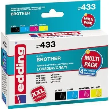 Cartouche d'encre Edding 18-433 Brother LC980 Multipack 4 pièces/boîte — lot de 4 pièces