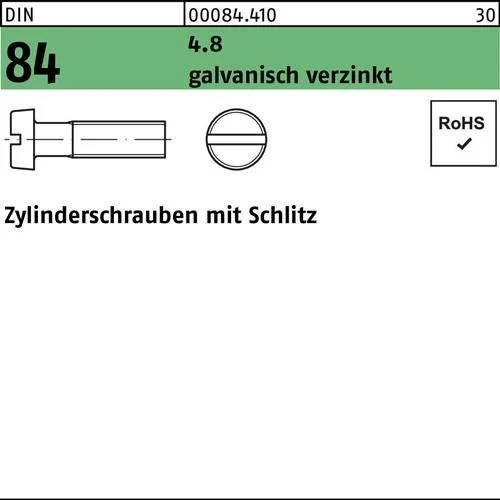 Vis cylindrique à tête fraisée fendue DIN 84/ISO 1207 M3,5x10 4.8 zinguée — lot de 200 pièces