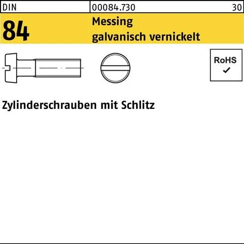 Vis cylindrique DIN 84/ISO 1207 fente M4x40 laiton galvanisé nickelé 200 pièces — lot de 200 pièces