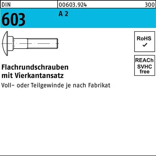 Vis à tête fraisée bombée DIN 603 à embase carrée M8x55 A2 (100 pièces) — lot de 100 pièces