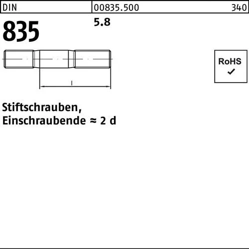 Tige filetée DIN 835 M6x45 5.8 Extrémité de filetage=2d 100 pièces — lot de 100 pièces