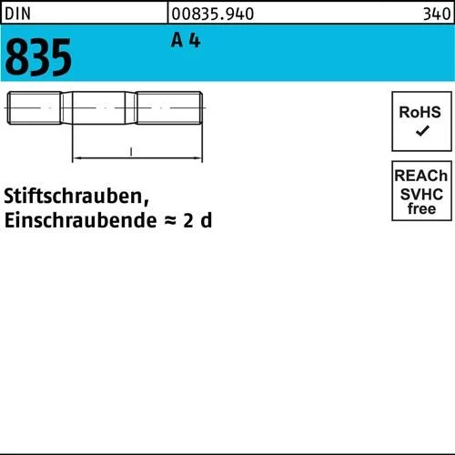 Tige filetée DIN 835 M10x35 A 4 extrémité filetée=2d 10 pièces — lot de 10 pièces