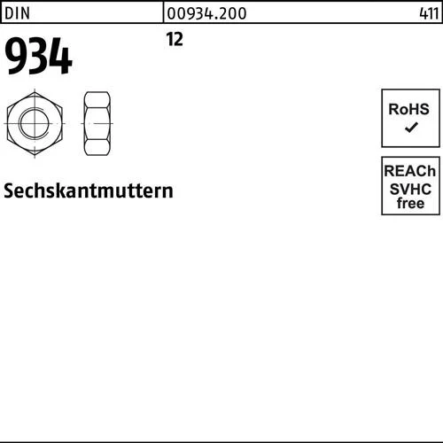 Écrou hexagonal DIN 934 M20 12 (50 pièces) — lot de 50 pièces