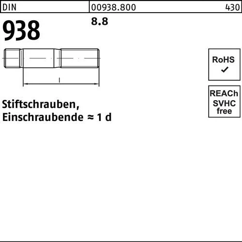 Tige filetée DIN 938 M24x100 classe 8.8 - 5 pièces — lot de 5 pièces