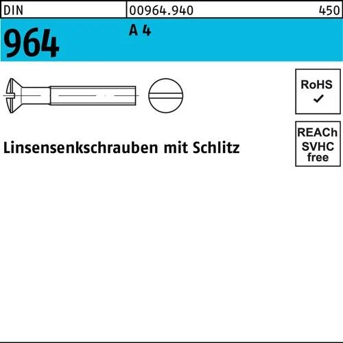 Vis à tête fraisée bombée DIN 964 fente M8x40 A4 50 pièces — lot de 50 pièces