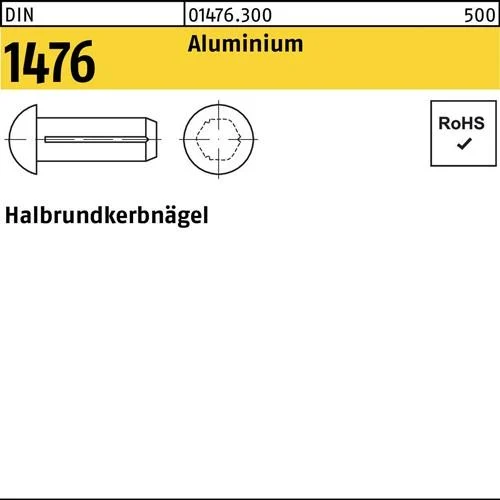 Clou à tête ronde cannelée DIN 1476 3x8 aluminium 500 pièces — lot de 500 pièces