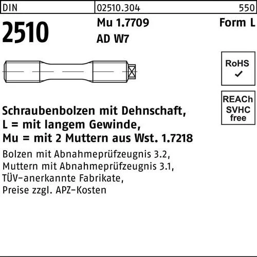 Boulon à tige élastique DIN 2510 avec 2 écrous LM 16x95 Mu 1.7709 1 pièce