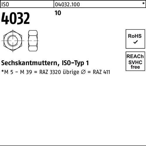 Écrou hexagonal ISO 4032 M16 10 100 pièces — lot de 100 pièces