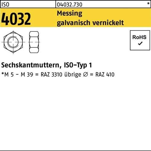 Écrou hexagonal ISO 4032 M3 laiton zingué nickelé 1000 pièces — lot de 1000 pièces