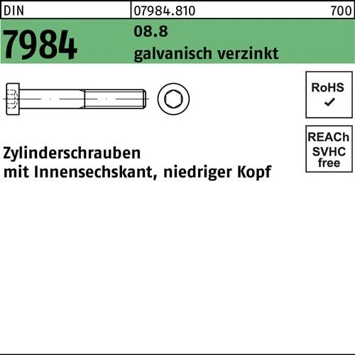 Vis cylindrique DIN 7984 à tête hexagonale interne M12x45 8.8 zinguée 100 pièces — lot de 100 pièces