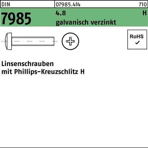 Vis à tête lentille DIN 7985 PH M6x40-H 4.8 galvanisée — lot de 200 pièces