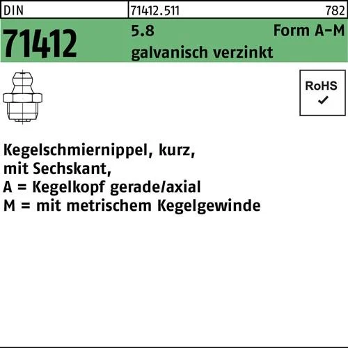 Graisseur conique DIN 71412 Forme A-M AM10x1 SW11 5.8 zingué (100 pièces) — lot de 100 pièces