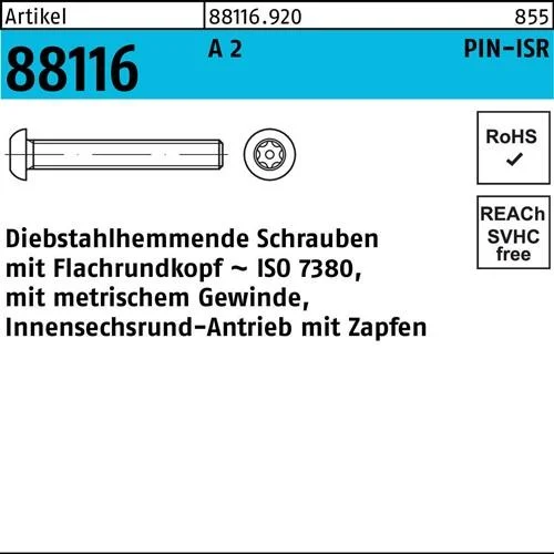 Vis antivol ISR R 88116 à embout M8x35-T40 A 2 (100 pièces) — lot de 100 pièces