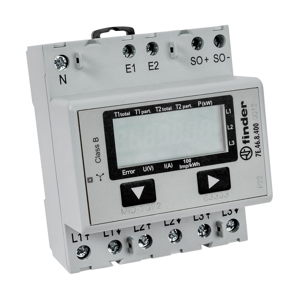 Compteur d'énergie triphasé WOLF, 65A 3x230/400VAC/50Hz 1000 impulsions/kWh 70mm, 9149697