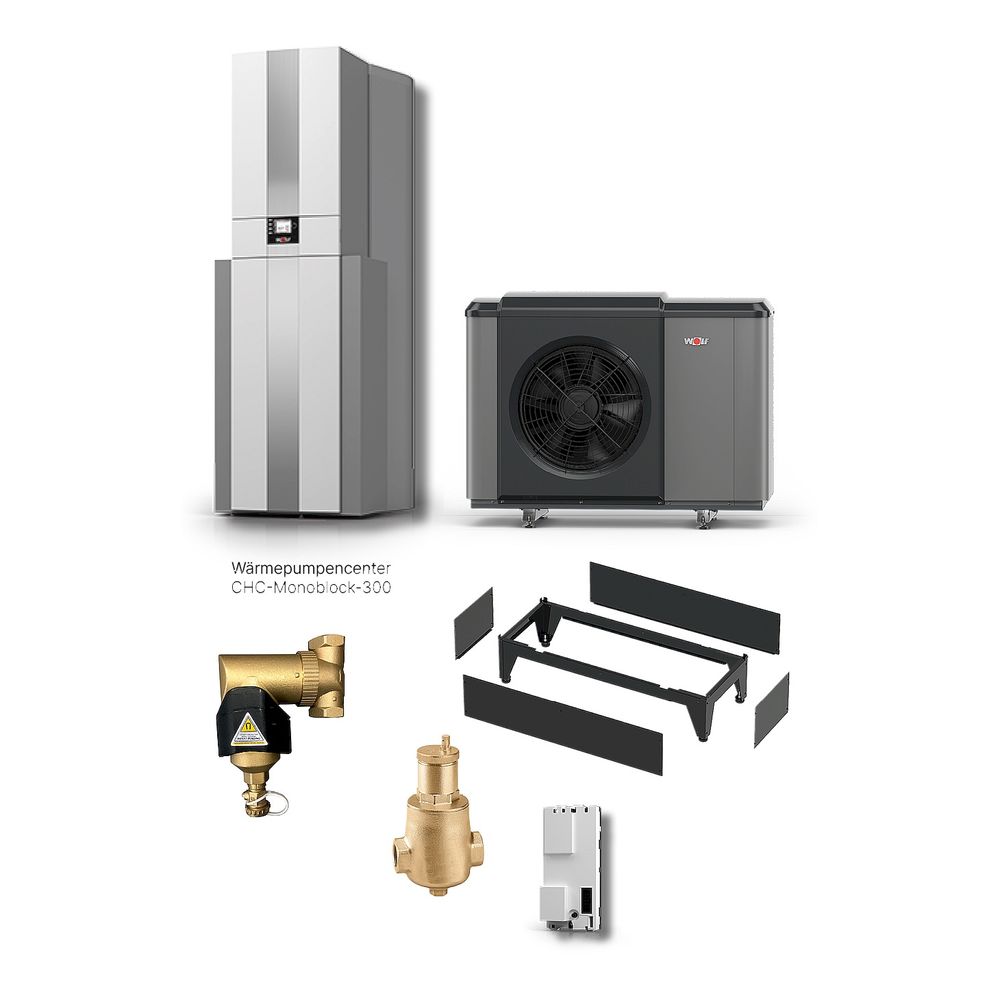 Pack CHC-Center 10/200 Pompe à chaleur air-eau Monobloc Wolf, 9,8 kW (A7/W35), R290, avec BM-2, ballon ECS, console