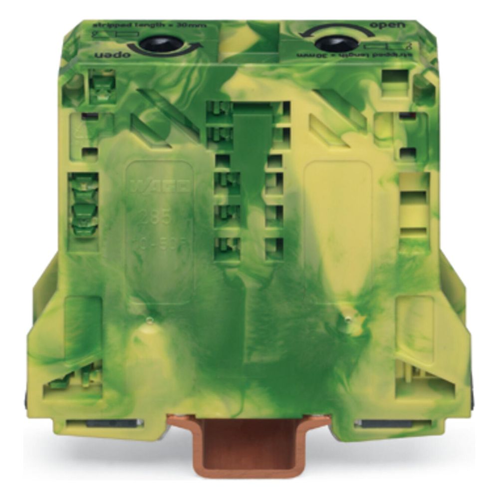 Borne de terre à 2 conducteurs Wago 285, 10-50 mm², raccordement par ressort, polyamide, vert/jaune, 285-157