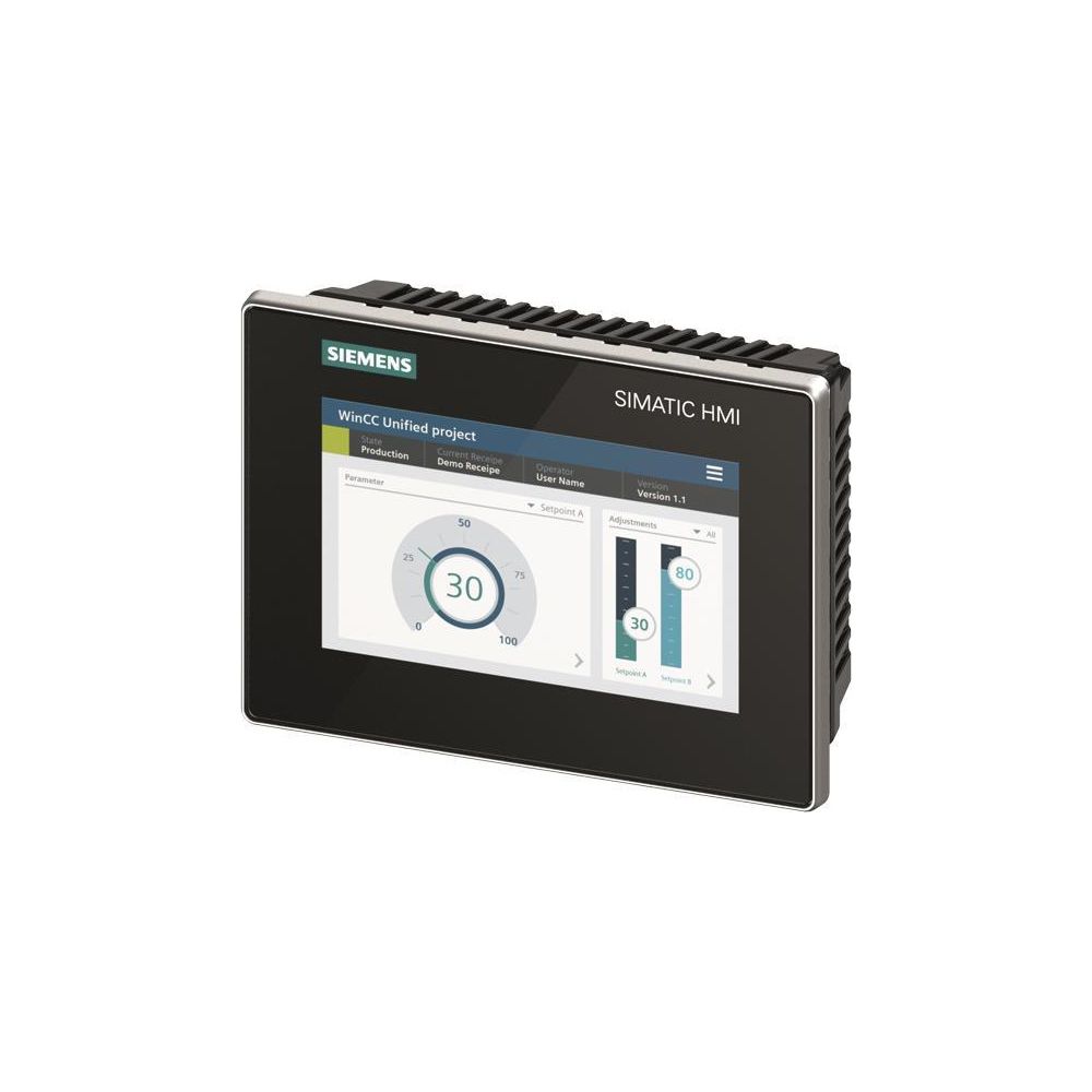 Panneau opérateur SIMATIC HMI MTP700 Unified Comfort de Siemens, écran TFT 7" 800x480 px IP65, 19,2-28,8 V DC, 6AV2128-3GB06-0AX1