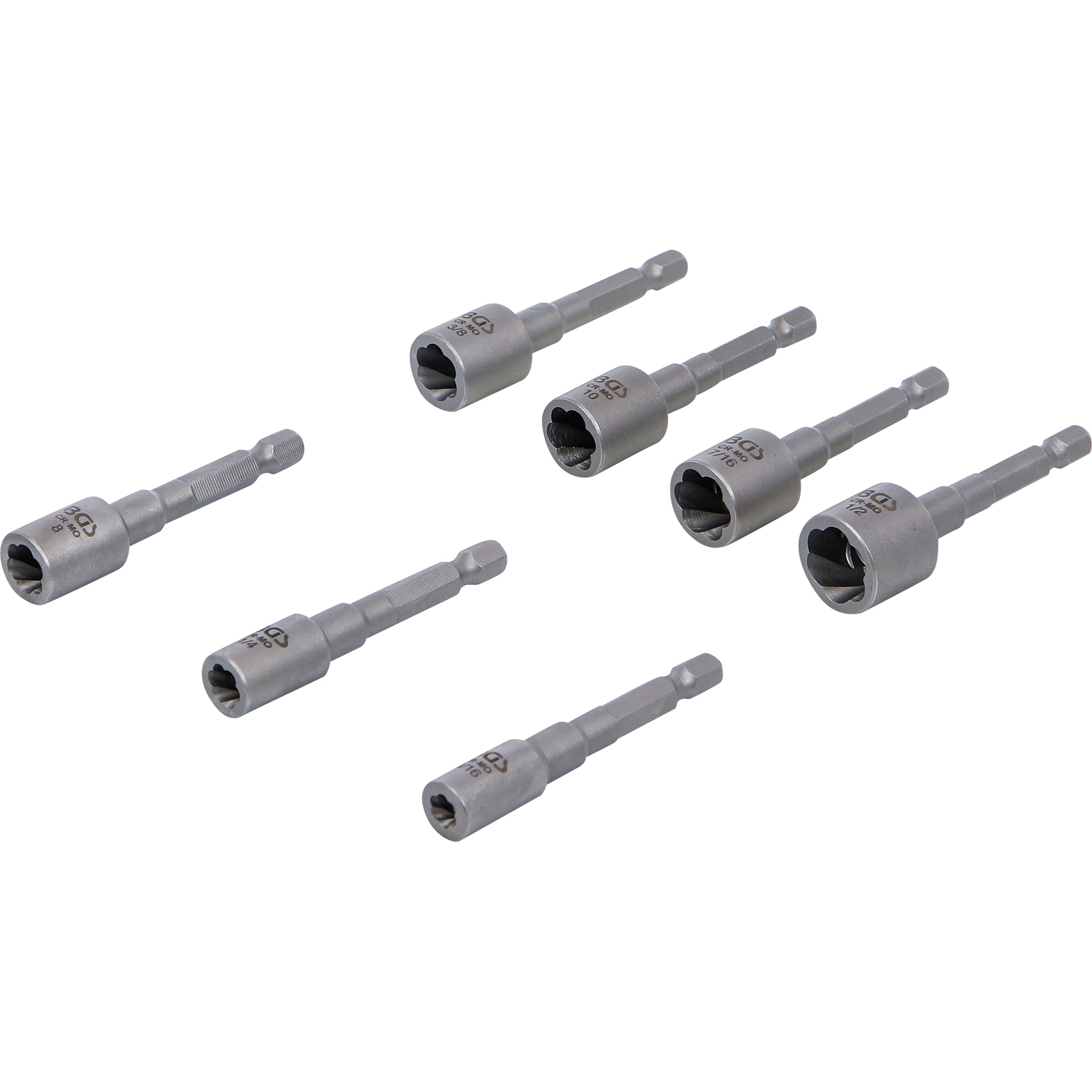 Jeu de mèches extractrices BGS pour vis et écrous | Profil hexagonal externe 6,3 mm (1/4") | pour perceuses | 7 pièces - 74562