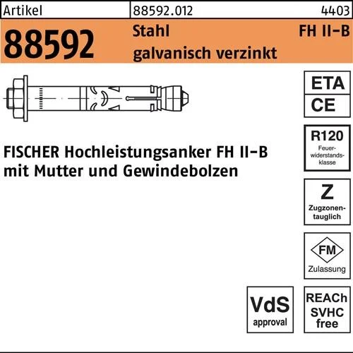 Cheville haute performance FH II 10/10 B avec boulon fileté Fischer — lot de 50 pièces