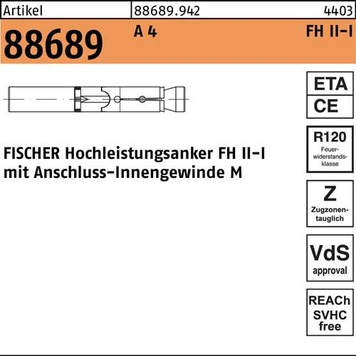 Cheville haute performance R 88689 FH II 15/M 10 I A4 25 pièces FISCHER — lot de 25 pièces