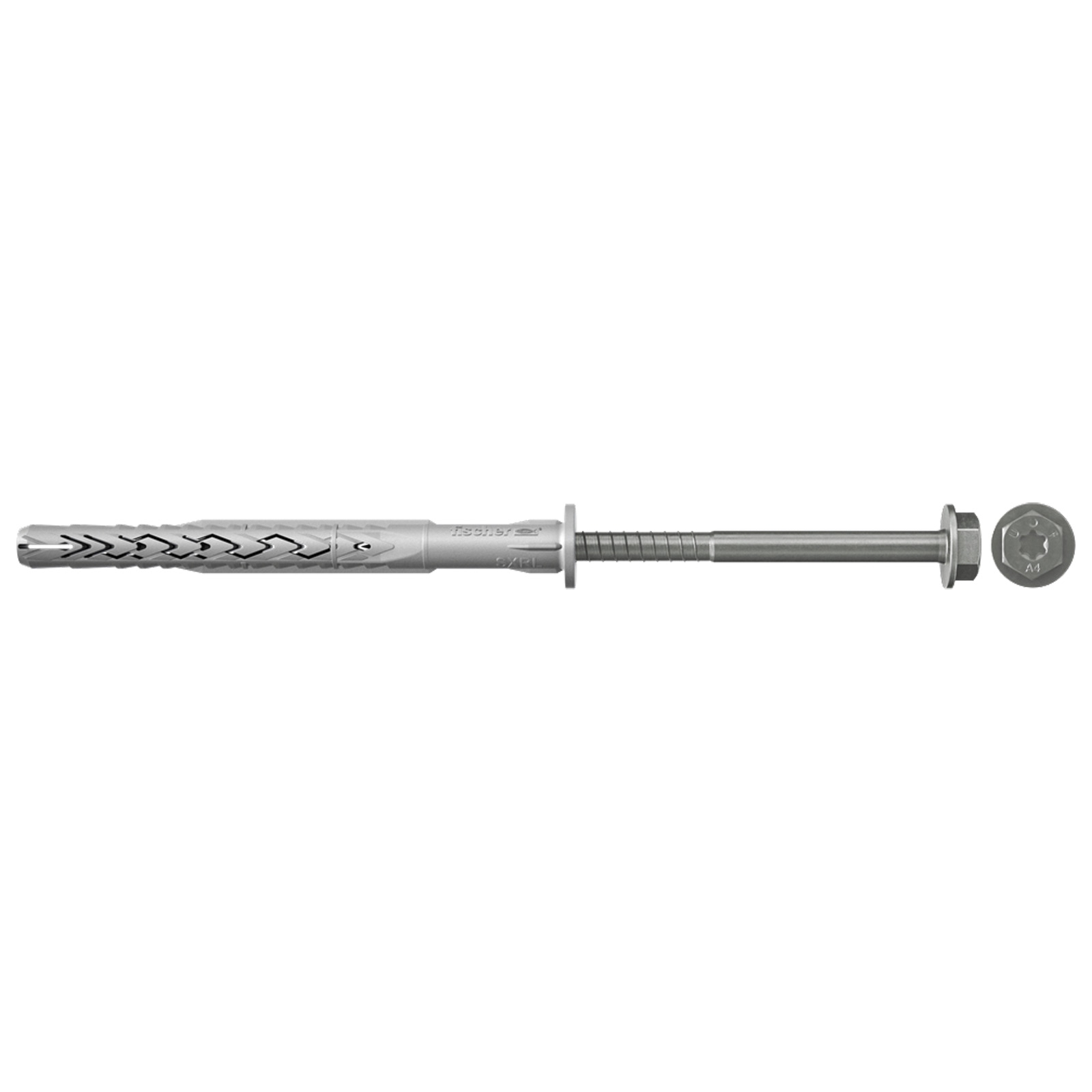 Cheville à long fût SXRL 10x260 FUS R inox de Fischer avec vis hexagonale et rondelle U — lot de 50 pièces