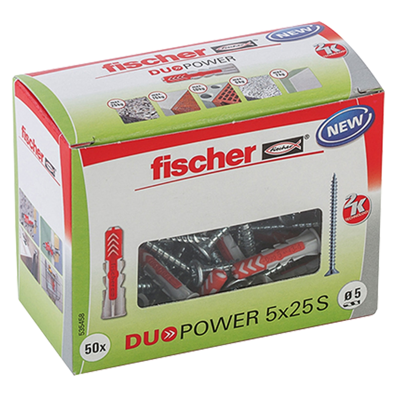 Chevilles plastique Fischer avec vis DUOPOWER 5X25 S, 50 pièces — lot de 50 pièces