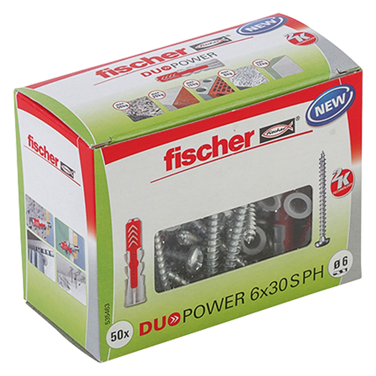 Cheville fischer DuoPower 6x30 S PH avec vis 6 x 30 mm, 50 pièces — lot de 50 pièces