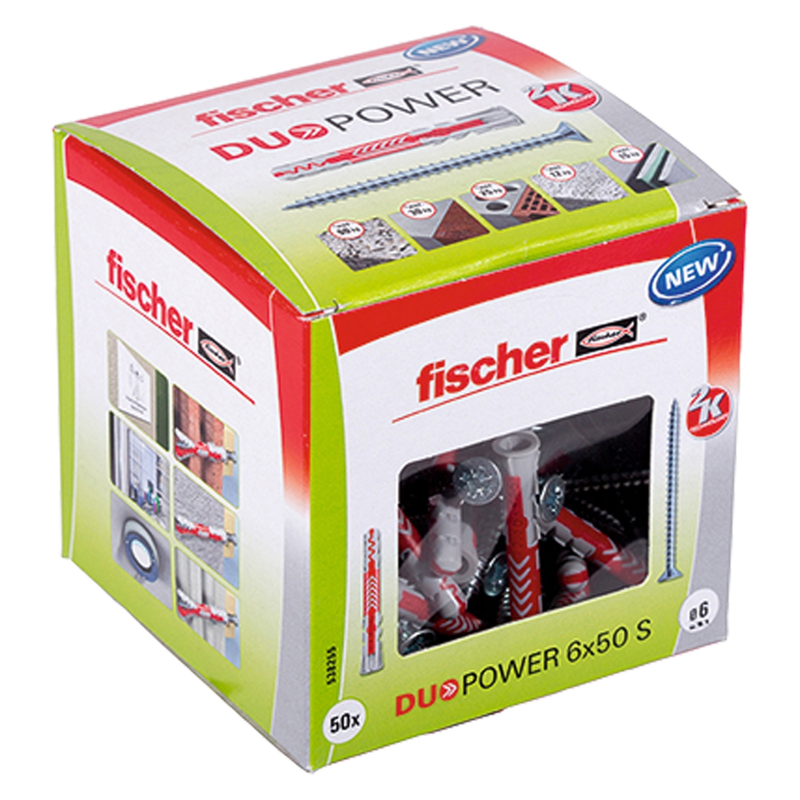 Cheville plastique Fischer DUOPOWER 6X50 S avec vis, 50 pièces — lot de 50 pièces