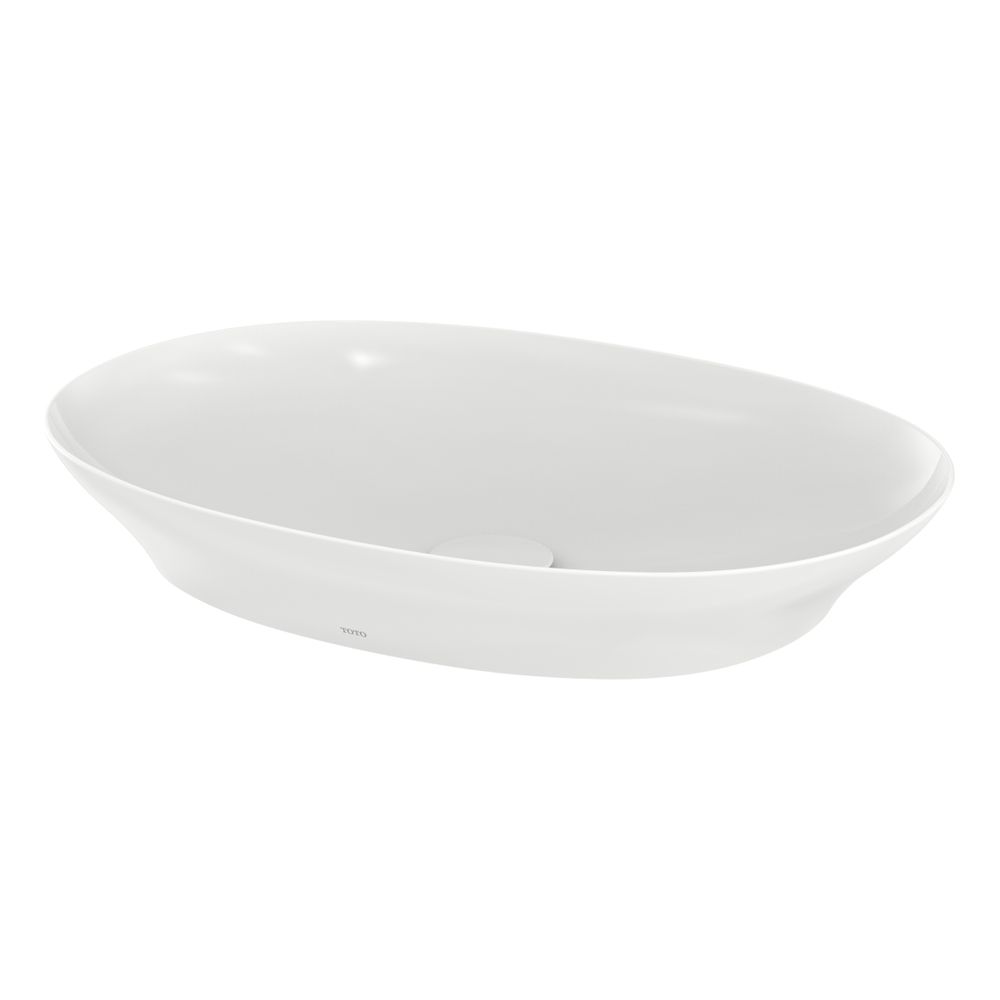 Lavabo à poser TOTO TL rond, largeur 600 mm, fixation sur meuble, sans trou de robinet, sans trop-plein, céramique Linear Ceram Cefiontect, blanc
