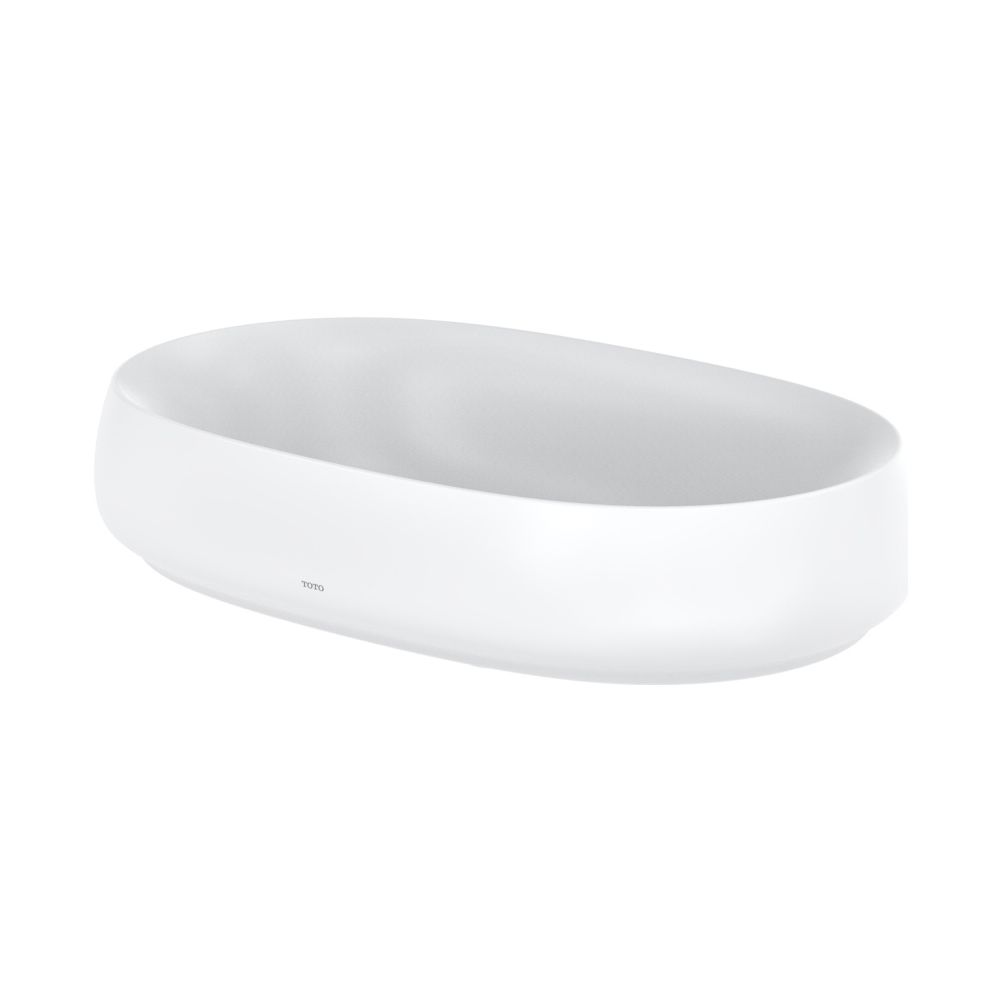 Lave-mains encastré TOTO CE rond, 600 mm, sans trou de robinet, avec trop-plein et clapet à tige, montage meuble, Galalato, blanc mat