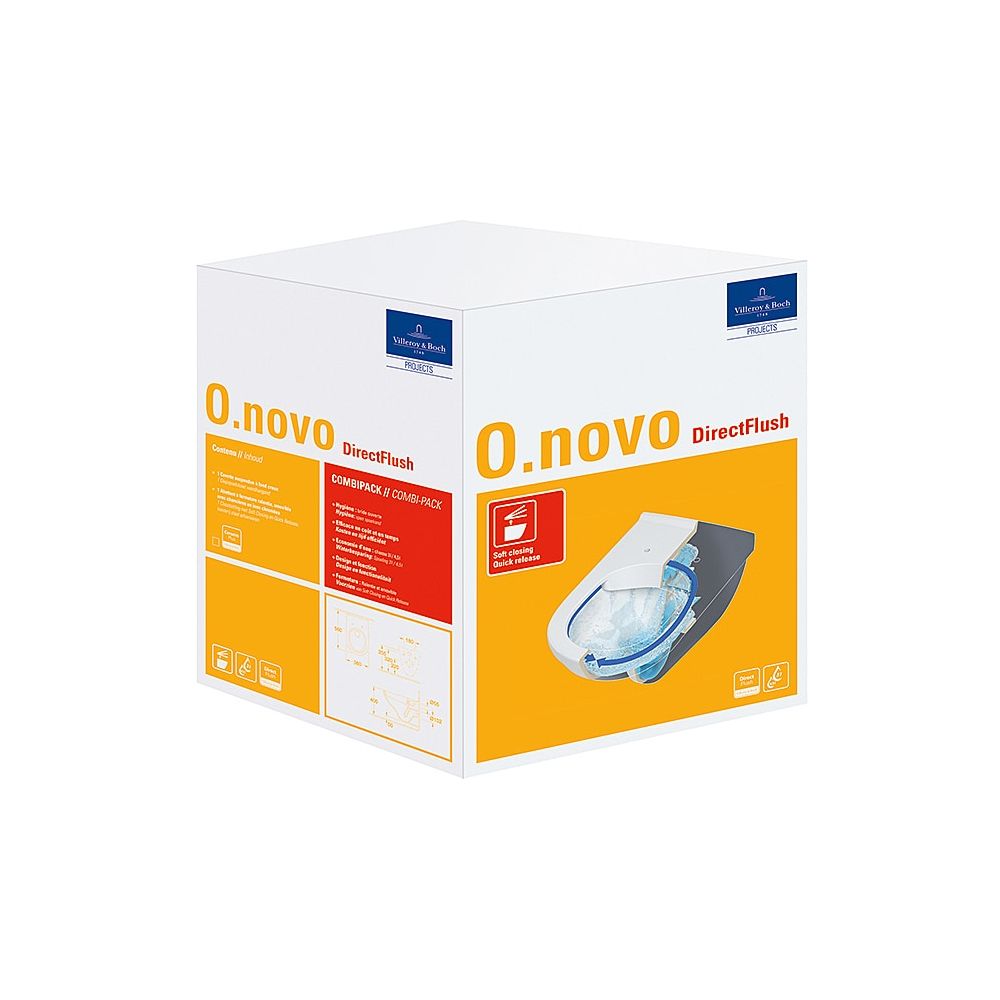Pack Combi Villeroy & Boch O.novo 360x560x350 mm ovale mural sortie horizontale Direct-Flush, blanc Alpin CeramicPlus