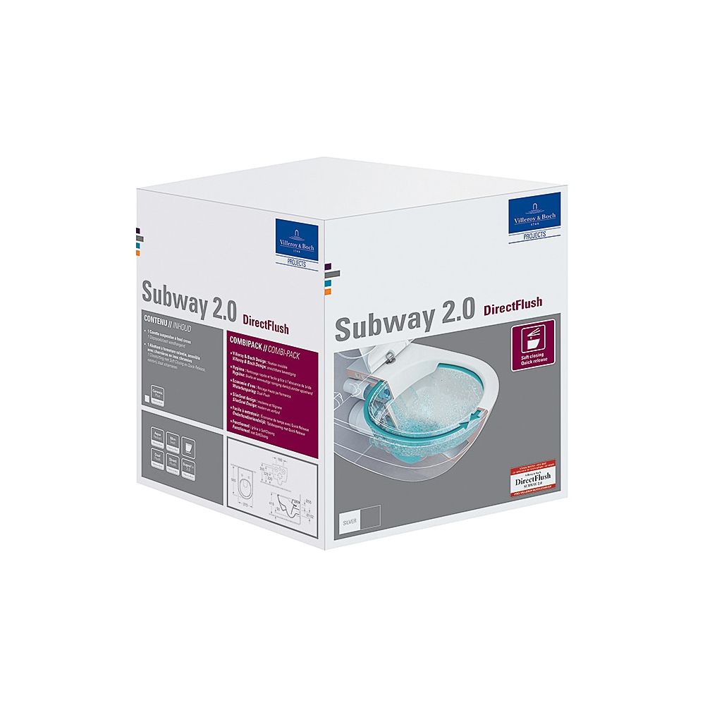 Pack combiné Villeroy & Boch Subway 2.0 370x560x365mm WC suspendu sortie horizontale Direct-Flush, Blanc Alpin