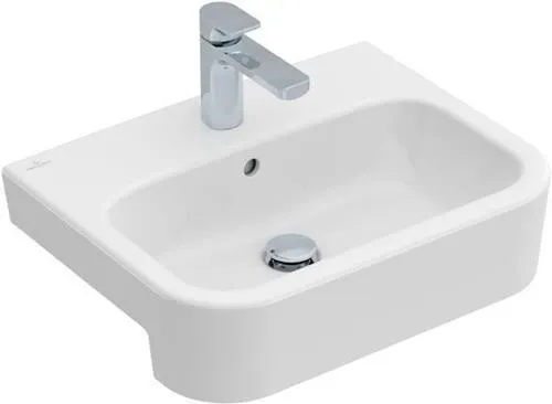 Lavabo sur colonne Architectura Villeroy & Boch 550x430mm rectangulaire 1 trou de robinetterie avec trop-plein Blanc Alpin