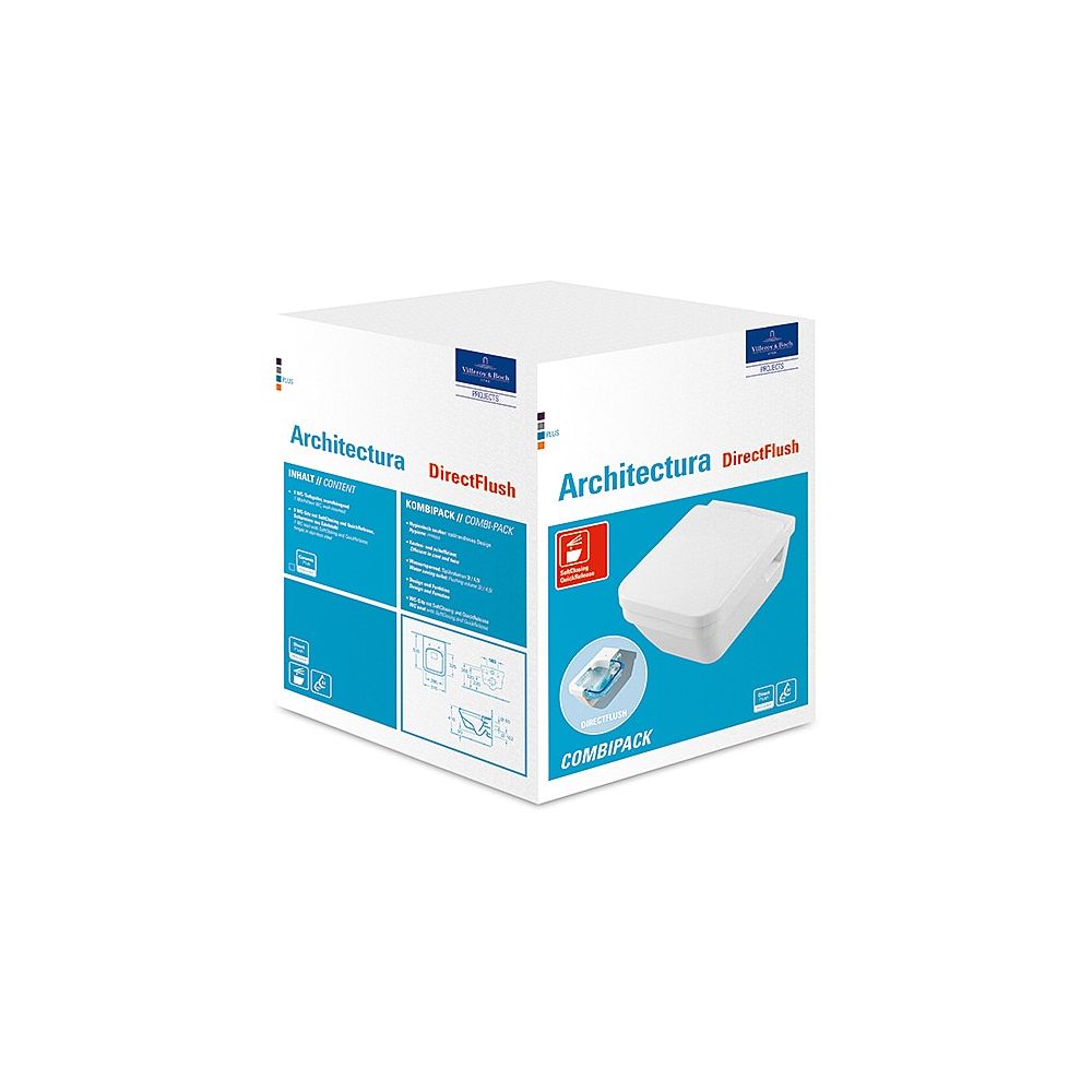 Villeroy & Boch Combi-Pack Architectura 370x530x316mm rectangulaire mural sortie horizontale Direct-Flush, blanc alpin